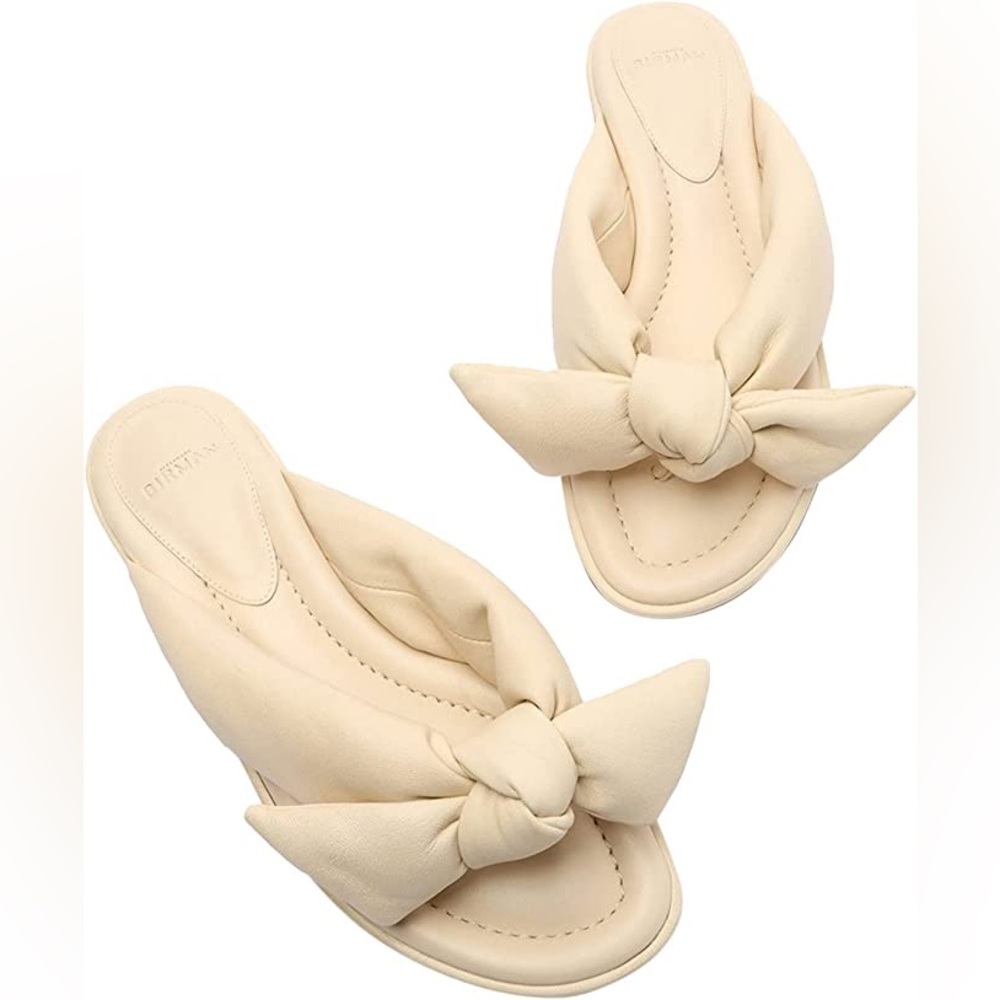 Alexandre Birman Women’s Soft‎ Clarita Flat Cream Bow Sandals Size 8.5 (38.5)